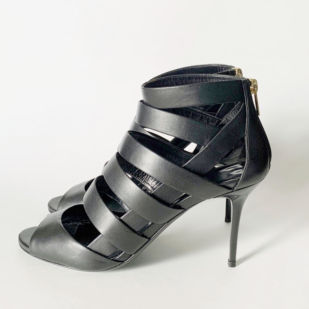 Jimmy Choo black leather caged heels 37.5.